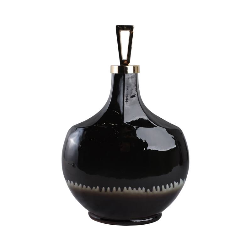 Glass Decorative Vase Modern Sculptural Metal Accent Artisan Details