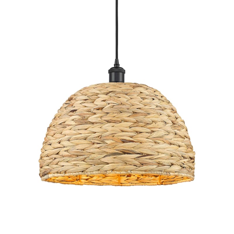 Innovations Lighting 516-1P-13-16 Woven Rattan Pendant Woven Rattan - Matte Black / Natural