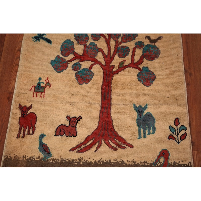 Hunting Animals Kazak Oriental Foyer Rug Handmade Pink Wool Carpet - 2'0" x 3'0"