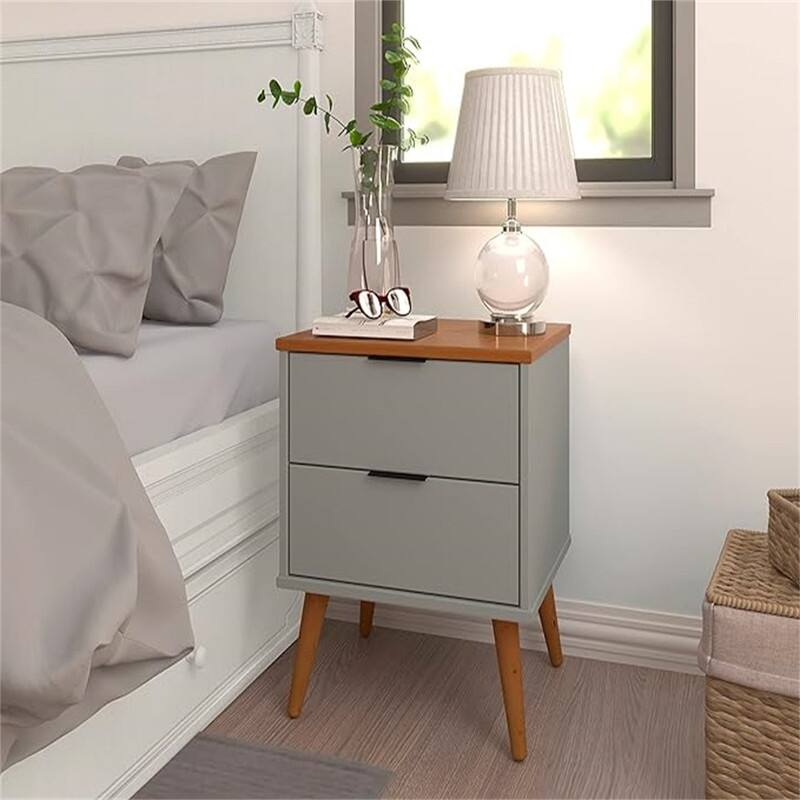 Solid Wood Nightstand with Drawers - Grey/Caramel