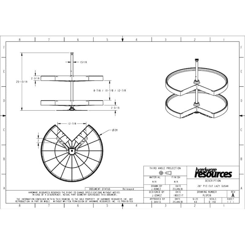 Hardware Resources 28" Diameter Pie Cut Two Shelf Lazy Susan with