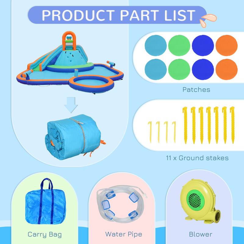 Inflatable Water Slide Bounce House with 2 Pools & Water Cannons, Kids Outdoor Water Park with Slide, Large Backyard Playset