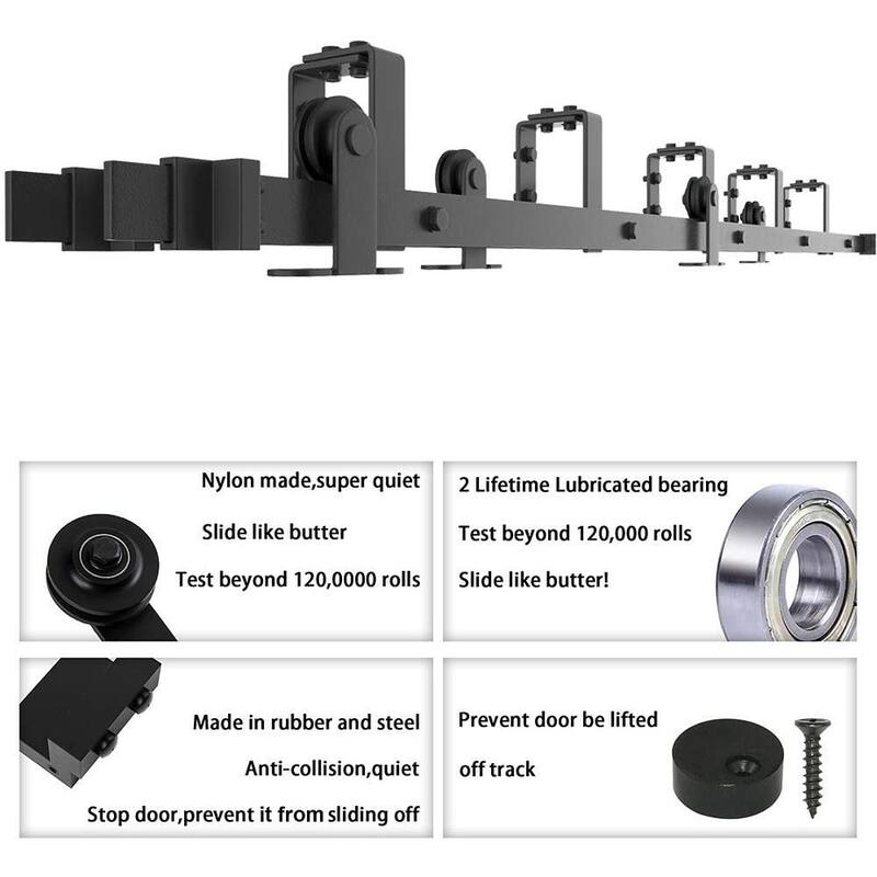 WINSOON 5-16FT Top Mount Bypass Sliding Barn Door Hardware Kit for Low Ceiling fit Double Doors