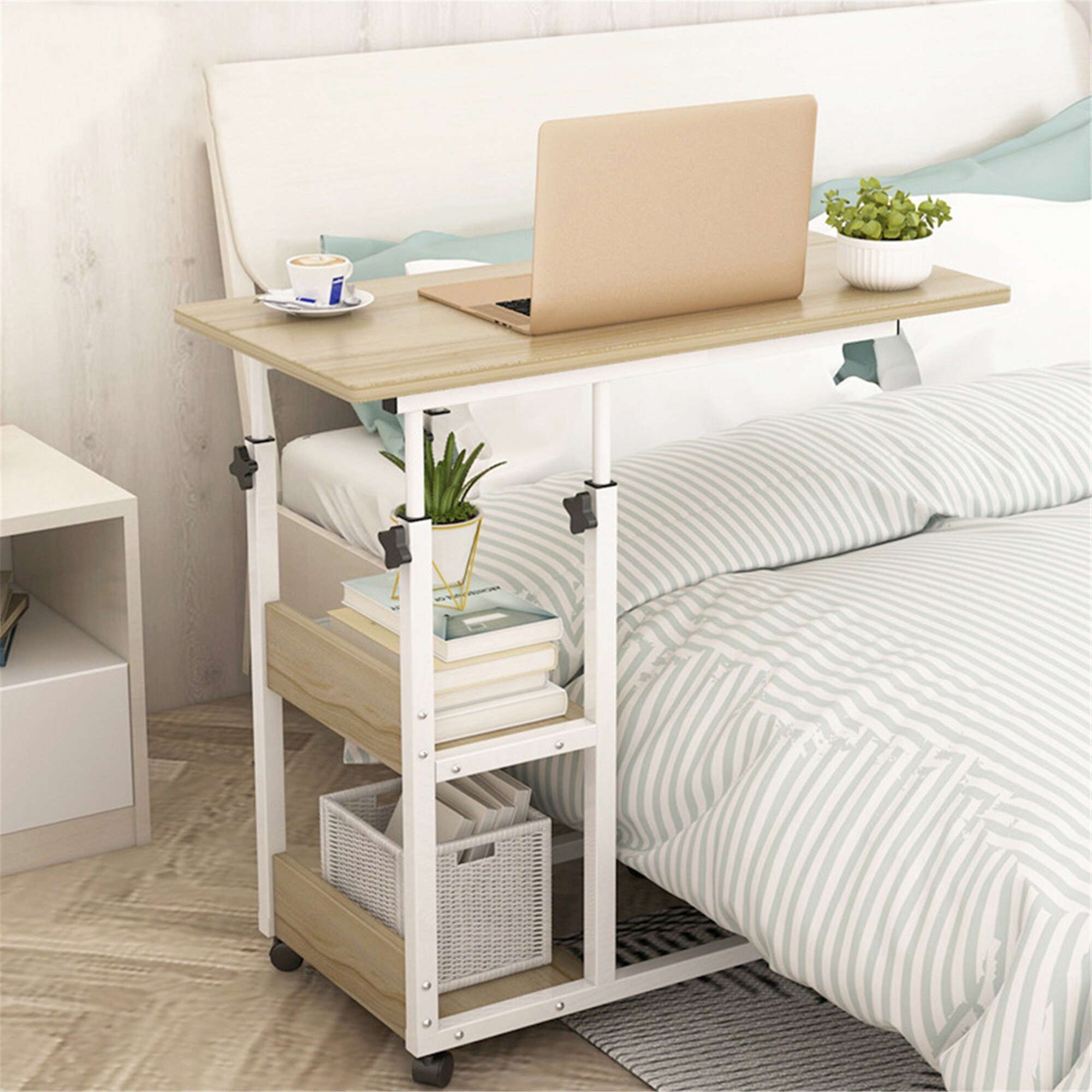 Shop Height Adjustable Mobile Laptop Stand Desk Rolling Cart Mobile End Table 31 X15 X25 Overstock 31677516