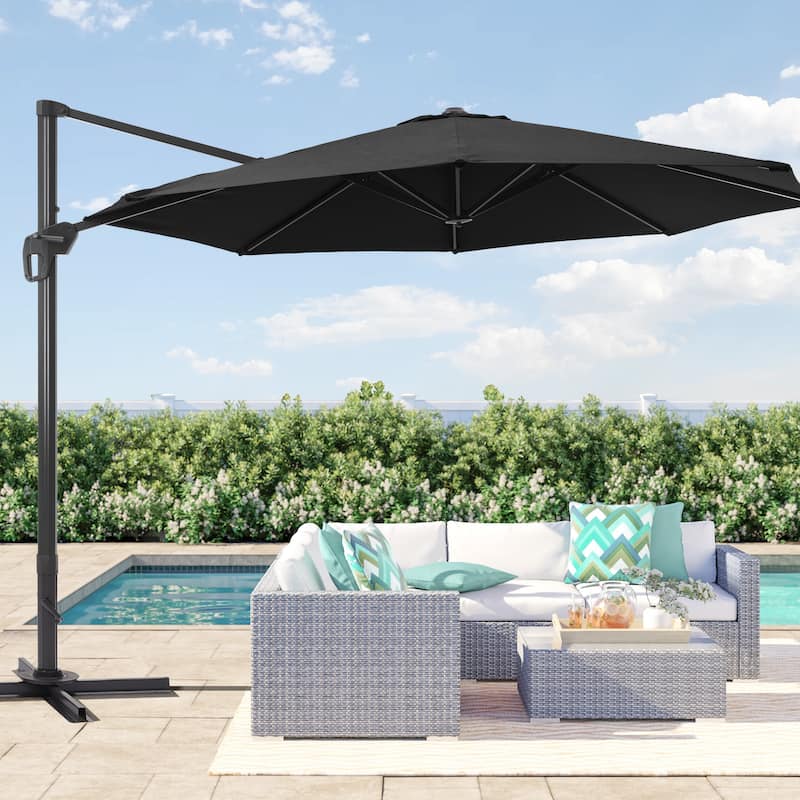 LIVOOSUN 11Ft Cantilever Patio Umbrella,Offset Hanging Umbrella - Black