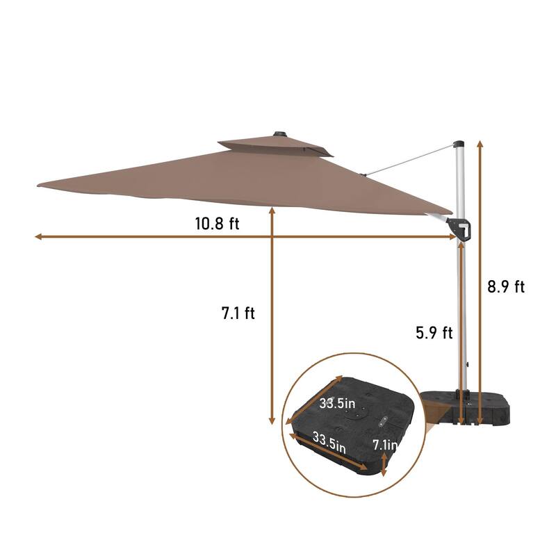 11FT Patio Umbrella Outdoor Square Double Top Umbrella with Base