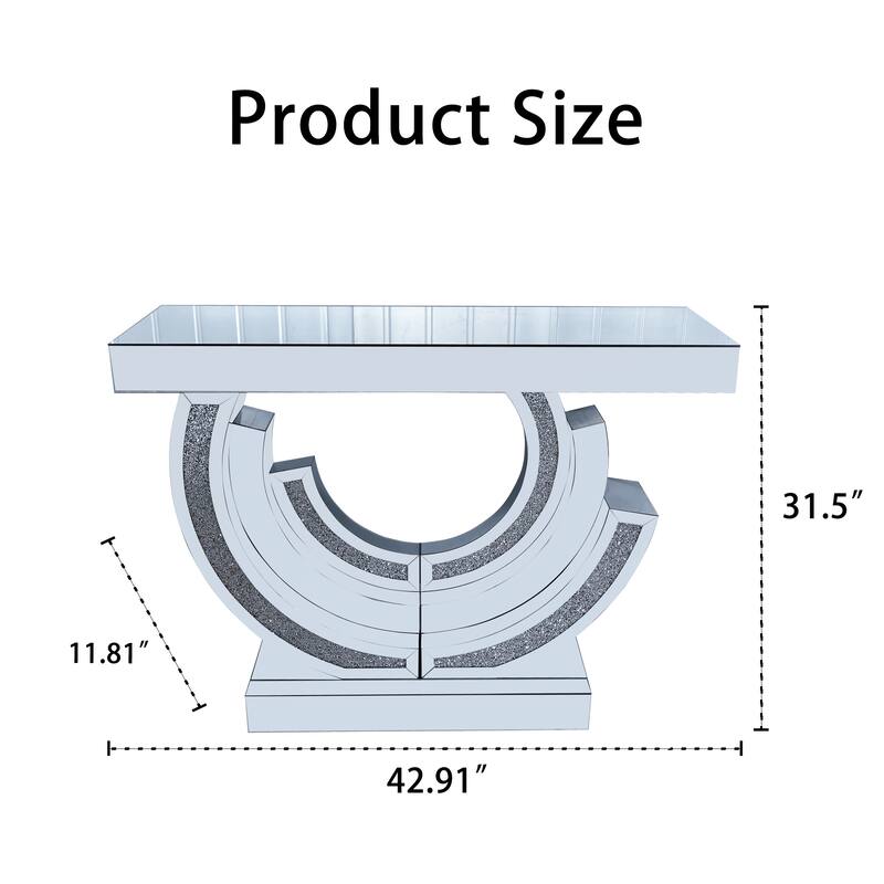 3C Shaped Crushed Diamond Hallway Table, Mirrored Centre Table Console Table Accent Table for Living Room
