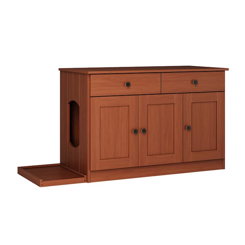 Palace Imports 100% Solid Wood Ziva 3-Door Cat Litter Box Enclosure with 2-Drawers and Litter Catch