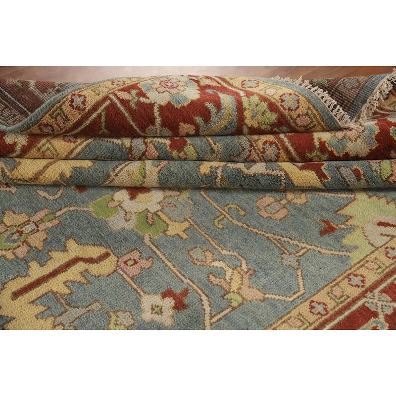 Hand Knotted Oriental 100% Wool Carpet Traditional Floral Navy Blue & Blues Heriz (serapi) Area Rug - 11' 10'' X 8' 10''