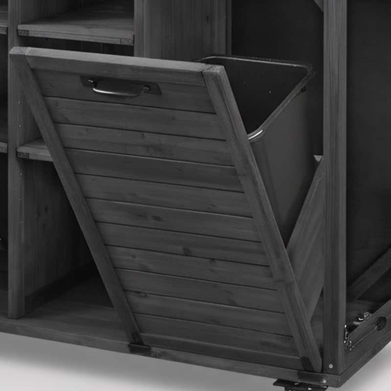 78.3" Outdoor Kitchen Island with Foldable Grill Table, Wooden Outdoor Grill Cart with Trash Can Storage & Stainless Steel Top