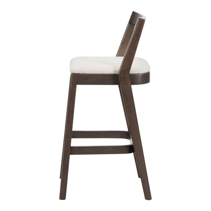 Indoor Rubberwood Barstool, Natural Finished and Beige Upholstery, Set of 2