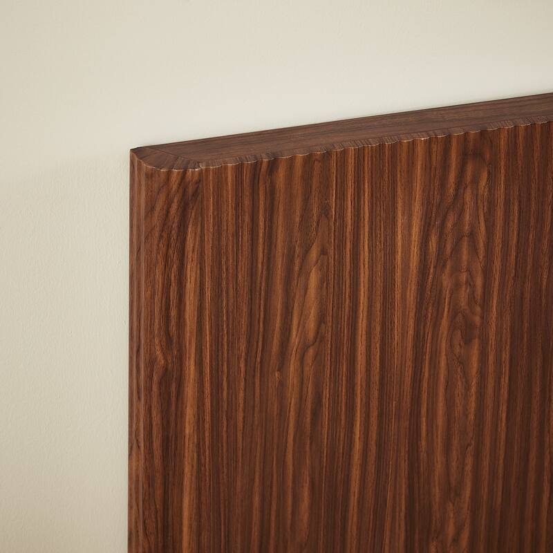 Queen Size Hydraulic Lift Storage Bed Frame, Wooden Corrugated Design, No Box Spring Needed, Walnut Finish