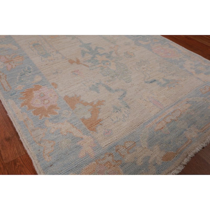 Hand Knotted Oriental 100% Wool Carpet Transitional All-Over Beige & Ivories Oushak Runner Rug - 12' 2'' X 3' 1''