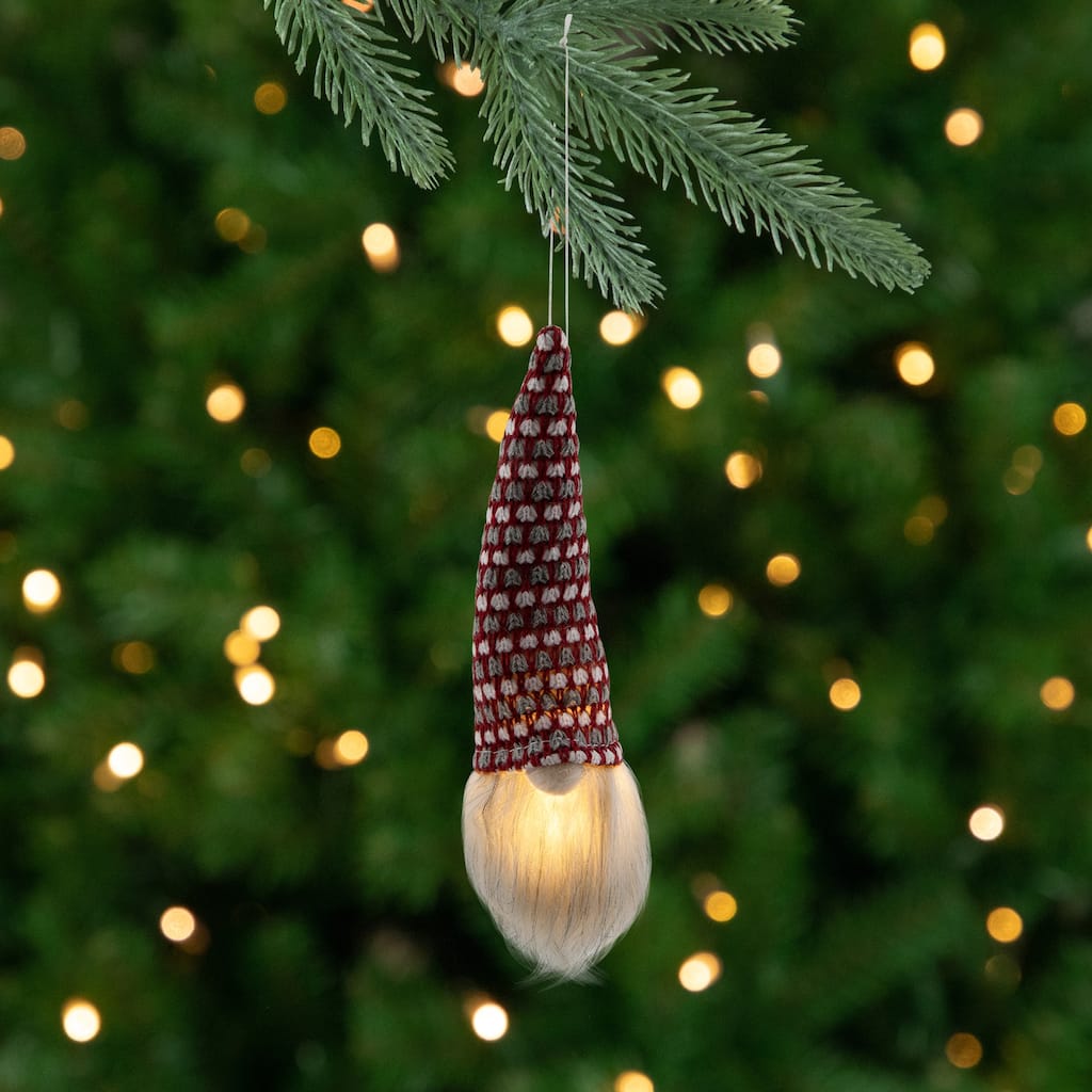 8" Lighted Knit Gnome Head Christmas Ornament