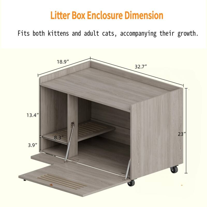 Cat Litter Box Enclosure, Hidden Litter Box Furniture with Wheels, Pet House Decorative Side End Table