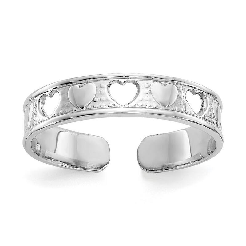 Curata Solid 14 karat White or Yellow Gold Polished Cut-out Hearts Toe Ring
