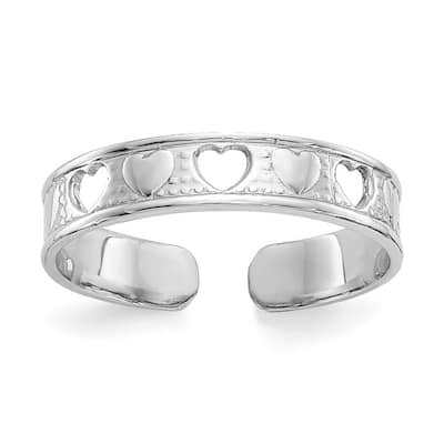 Curata Solid 14 karat White or Yellow Gold Polished Cut-out Hearts Toe Ring