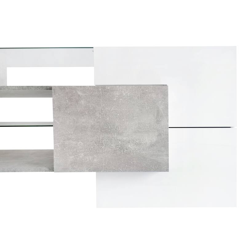 78.7 Modern TV Stand with LED-Lit Glass Shelves, High Gloss Finish, and Ample Storage for Media Devices