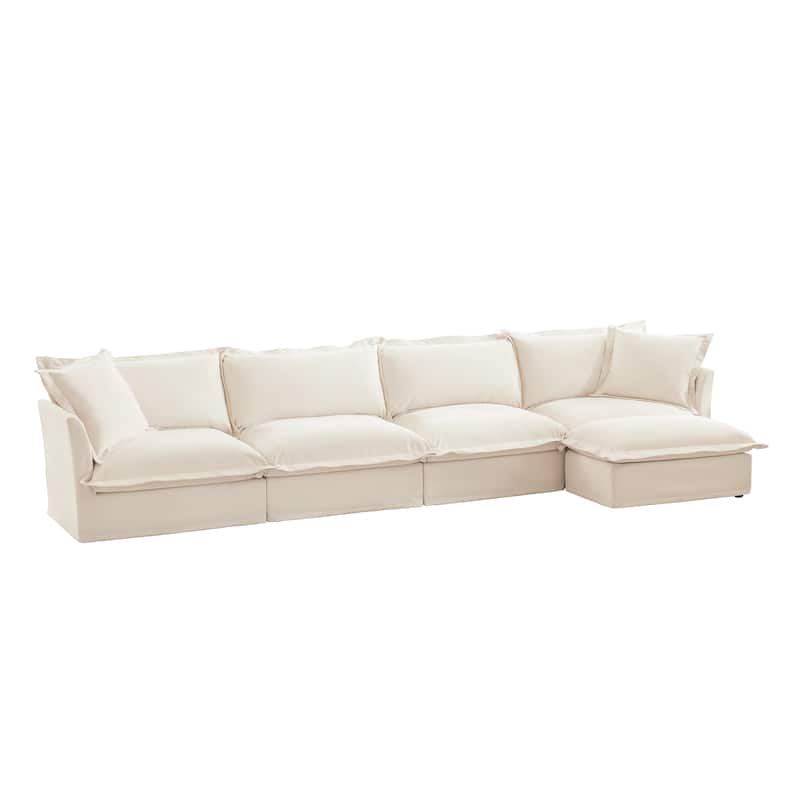 156.6" Chenille L-Shaped Sectional Sofa with 4-Seater and 2 Pillows & Plush Armrests