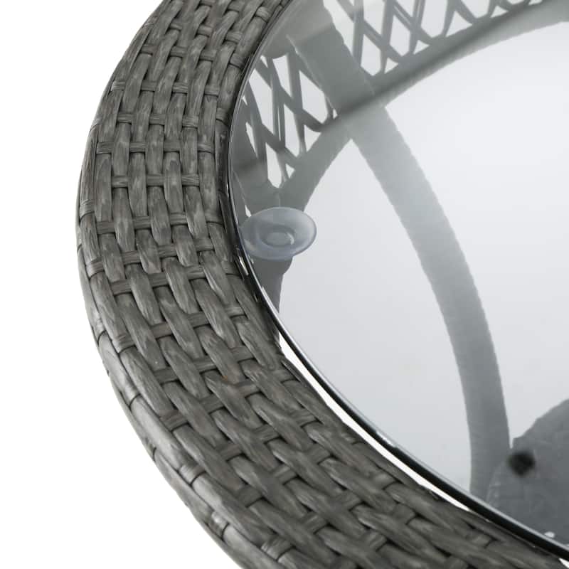 Figi Outdoor 27-inch Wicker Glass Table by Christopher Knight Home - 27.75"W x 27.75"D x 27.5"H