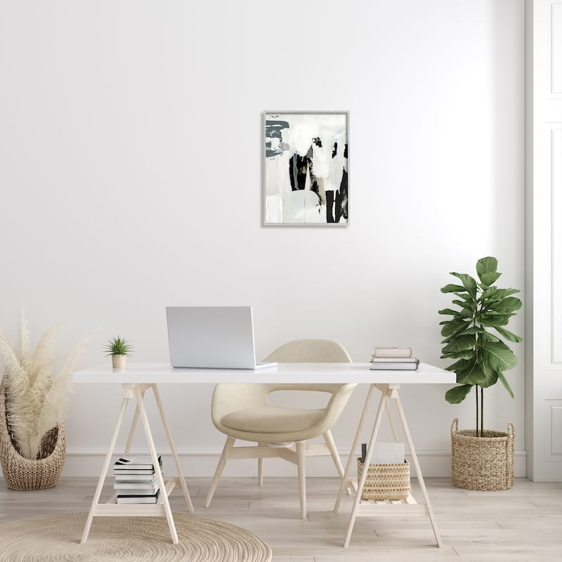 Stupell Modern Industrial Abstraction Distressed Layered Tones Black Grey Framed Wall Art
