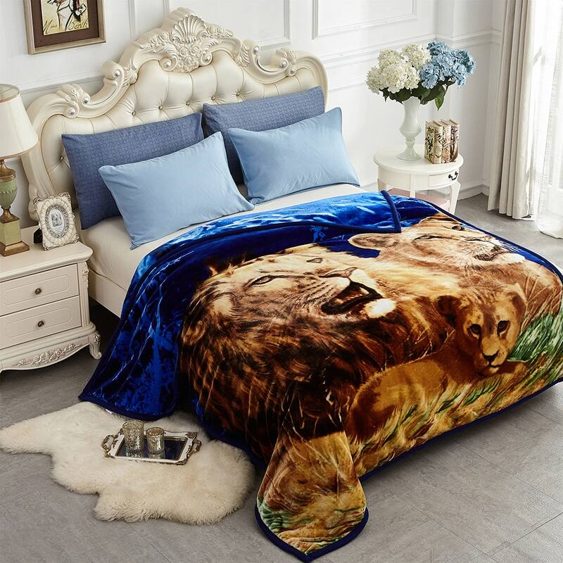 2 Layer King Size Fluffy Chunky Large Raschel Blanket Super Soft Faux Fur Blanket