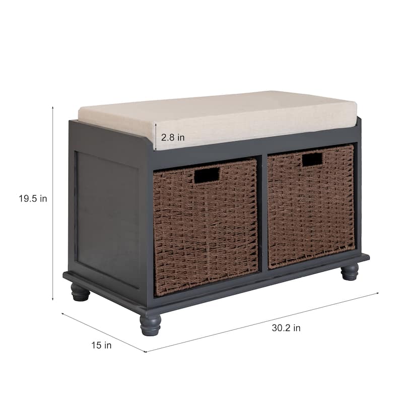 Wicker Basket 2Drawer Storage Bench with Cushion On Sale Bed Bath & Beyond 36035820