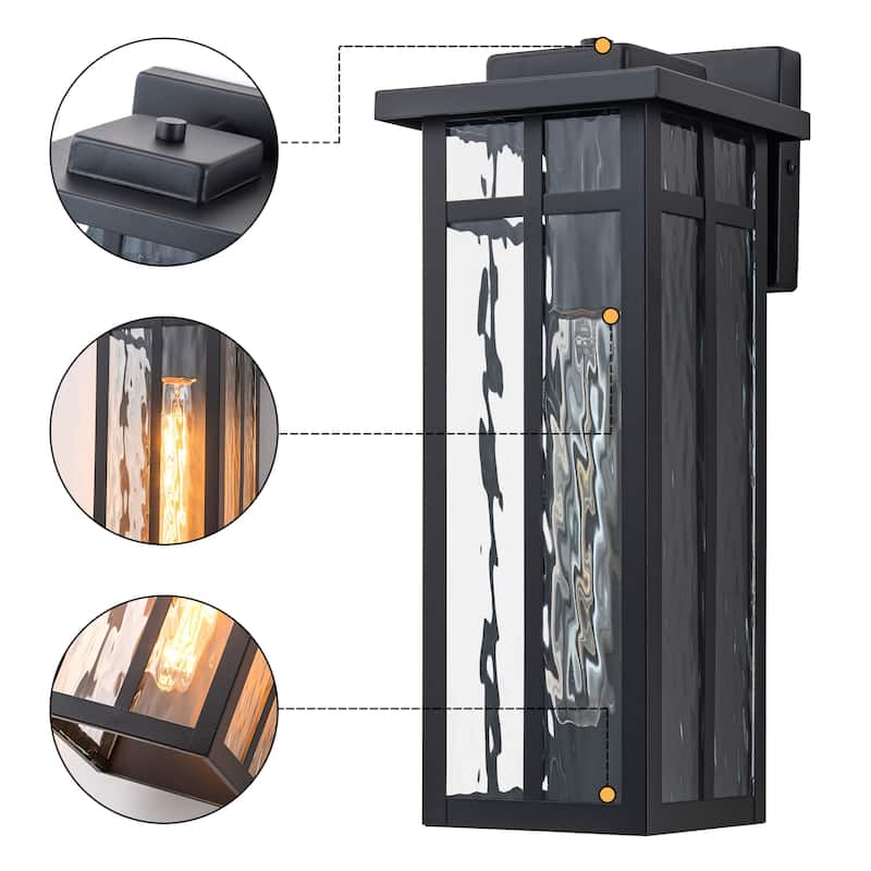 C Cattleya 2 Pack Matte Black Outdoor Wall Lantern Sconces with Water Glass