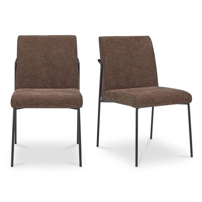 NADAAL STUDIOS Soryn Dining Chair, Curved Metal Frame, Foam Cushioned Seat and Back, Dark Brown Upholstery - Set of 2 - Dark Brown
