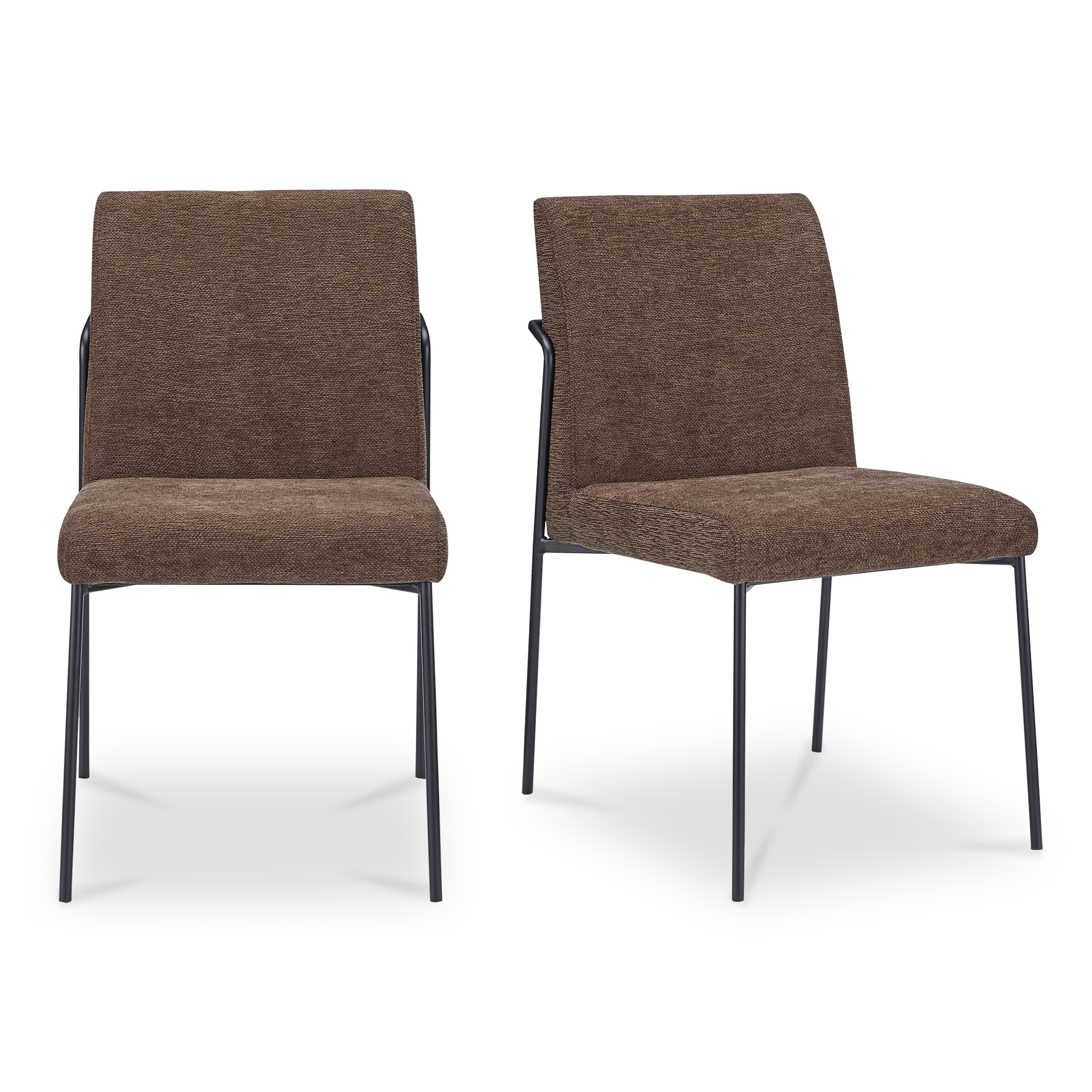 NADAAL STUDIOS Soryn Dining Chair, Curved Metal Frame, Foam Cushioned Seat and Back, Dark Brown Upholstery - Set of 2
