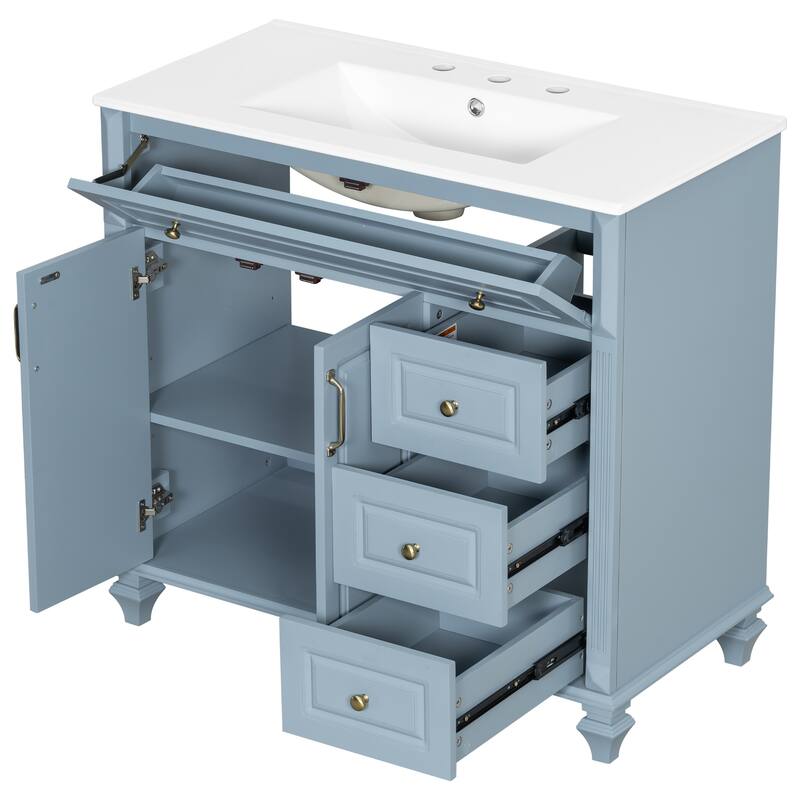 Solid Wood Frame Bathroom Vanity Cabinet, 36" Undermount Ceramic Sink Bathroom Cabinet