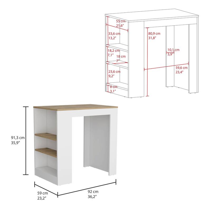 TUHOME Portree Kitchen Island with 3 Side Shelves