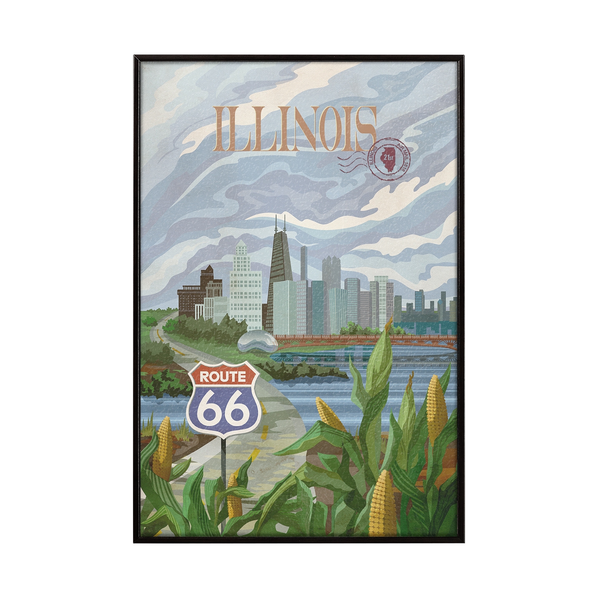 Illinois Go USA (SM) by Mercana Studio a Hand Embellished Decograph Framed Art Print