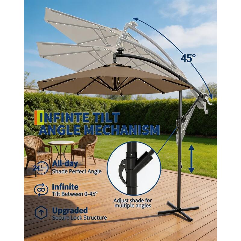 10 ft offset patio umbrella, with solar lights
