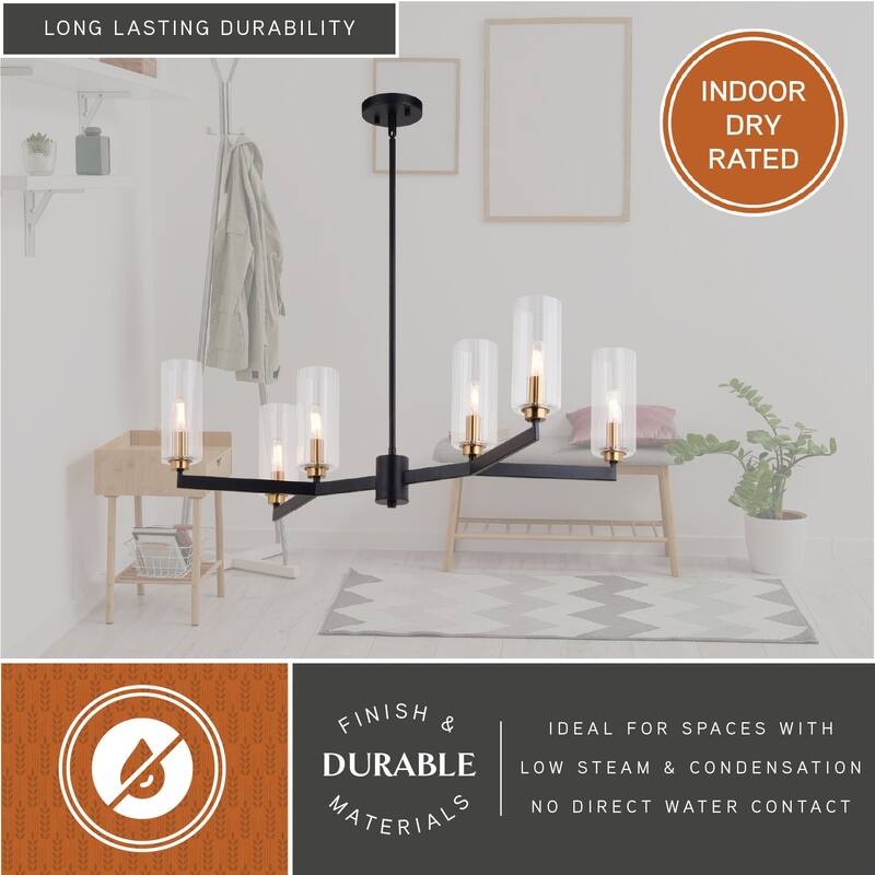 Claremont 6 Light Matte Black Contemporary Chandelier Clear Glass - 31.25-in W x 10.75-in H x 31.25-in D