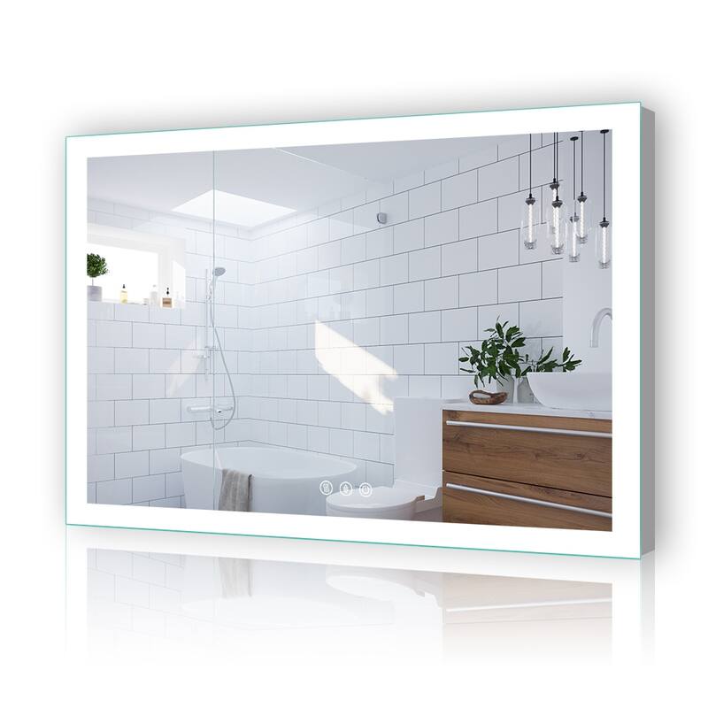 LED Bathroom Vanity Mirror Wall Mounted Dimmable Anti-Fog Mirror with 3 Buttons Vertical & Horizontal Hang