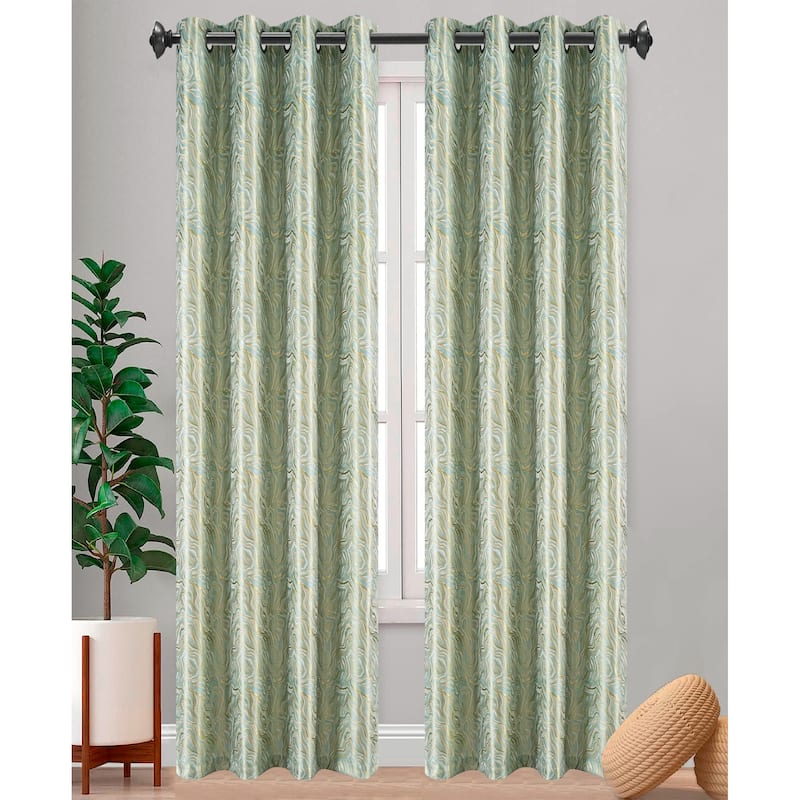 Loewe Marble Metallic Jacquard Grommet Window Curtain Panel, 54x90 Inches - 54x90 Inches - Seafoam