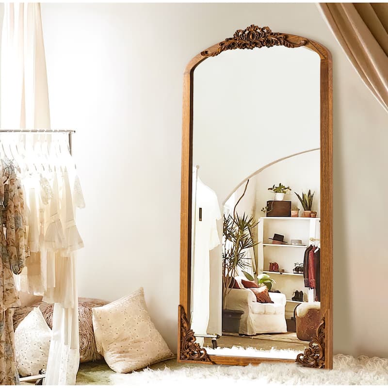 Lumioca Carved Solid Wood Arched Standing Mirror Wall Mirror