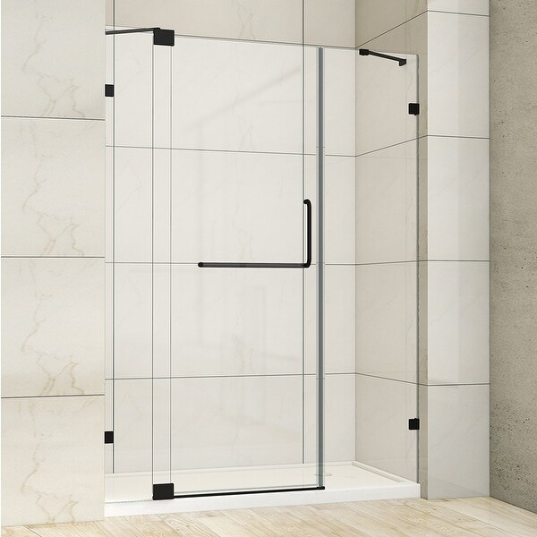 Milano 60" W x 72" H Hinged Frameless Tub Door in Matt Black - 60" W x 72" H. Opens flyout.