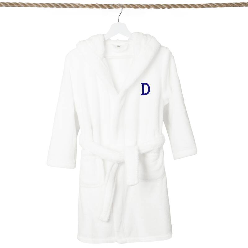 Sweet Kids 100% Polyester SUPER PLUSH Double Brushed Hooded Bathrobe with Navy Bookman Monogram