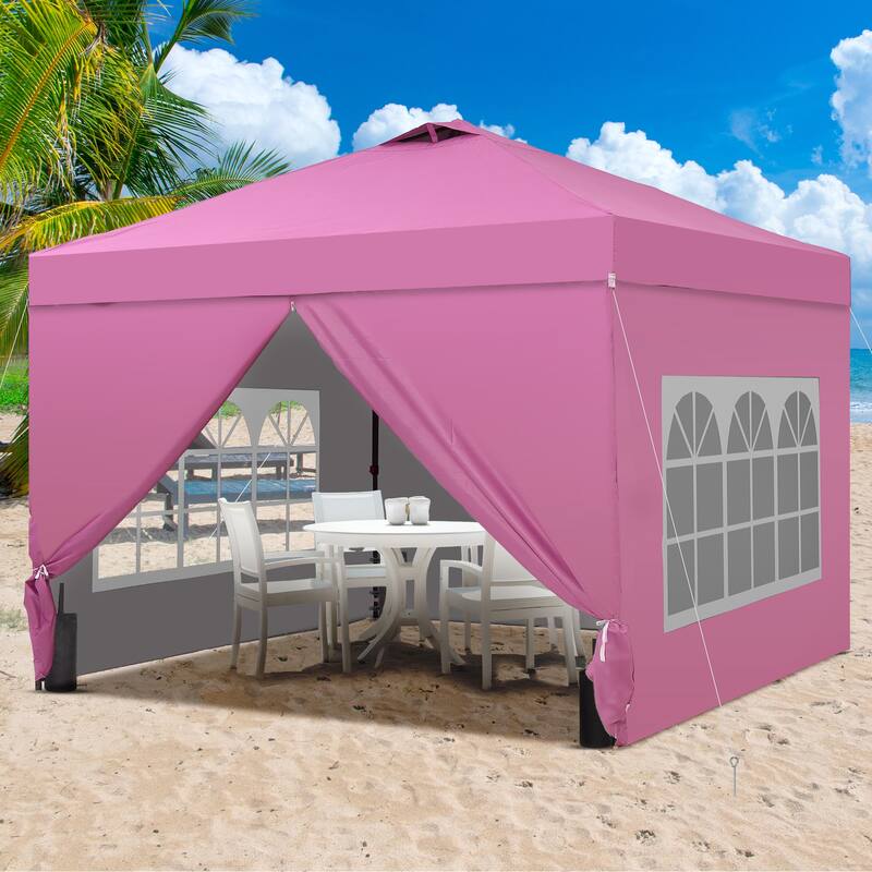 Ainfox 10x10 Pop Up Canopy Tent with 4 Sidewalls, Easy Set up with One Push Lift Outdoor Beach Gazebos with 4 Sandbags