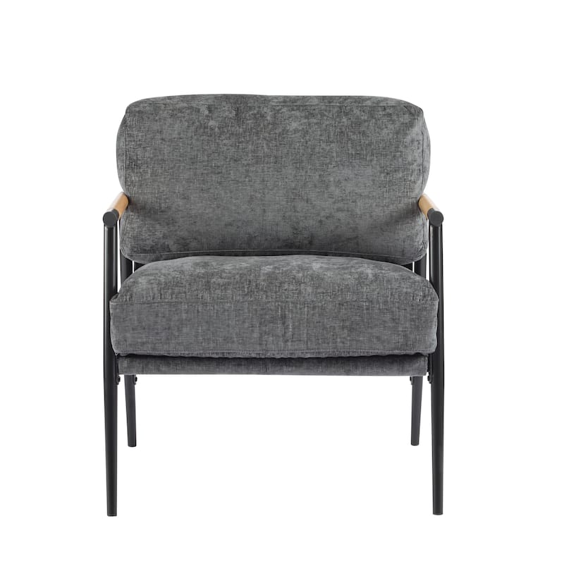 27.56" Modern Accent Chair with Plush Cushions, Metal Frame, and Wooden Armrest Design -for Living Room, Bedroom