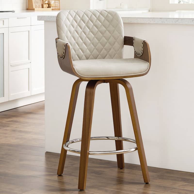 26-Inch Upholstered Swivel Counter Height Bar Stool with Armrests - 36.6"H x19.5"W x 21.3"D