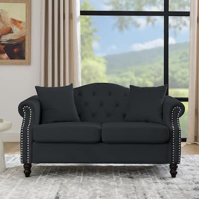 Deep Seat Couch Velvet Loveseat Sofa with Rolled Armrests, Tufted Buttons Backrest and Nailhead Trim for Living Room, Badroom