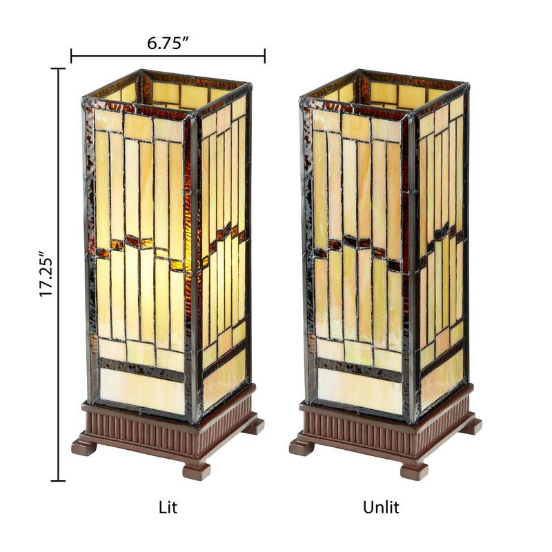The Curated Nomad Wexler Stained-glass Rustic 17-inch Hurricane Lamp - 6.75"L x 6.75"W x 17.25"H