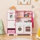 preview thumbnail 7 of 7, Pink Kids Kitchen Playset Wooden Toy with Adjustable LED Lights and Washing Machine - 35.5" x 11.5" x 35.5"