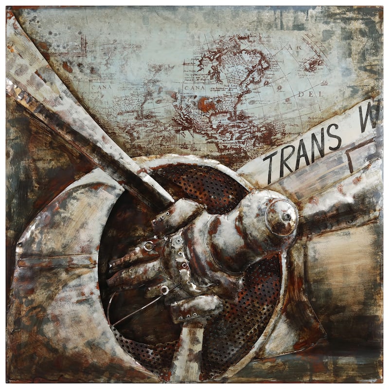 "Retro Airplane II" Mixed Media Iron Hand Painted 3D Wall Art