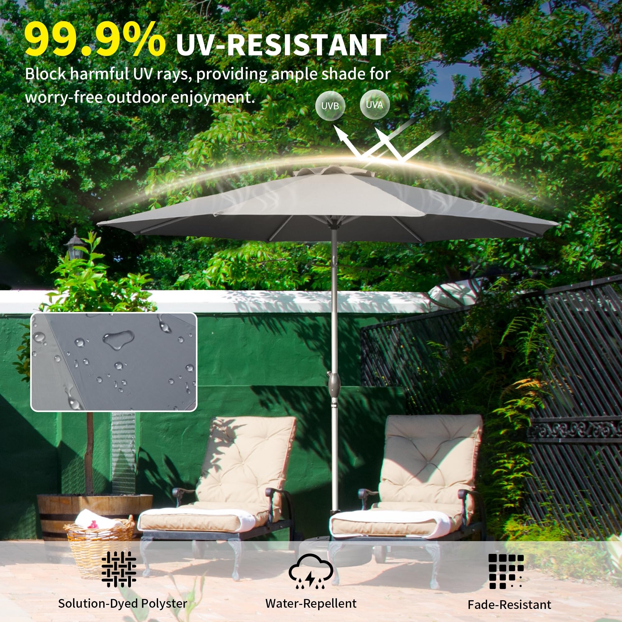 10 FT Patio Umbrella with Push Button Tilt and Crank, 8 Sturdy  display picture 1