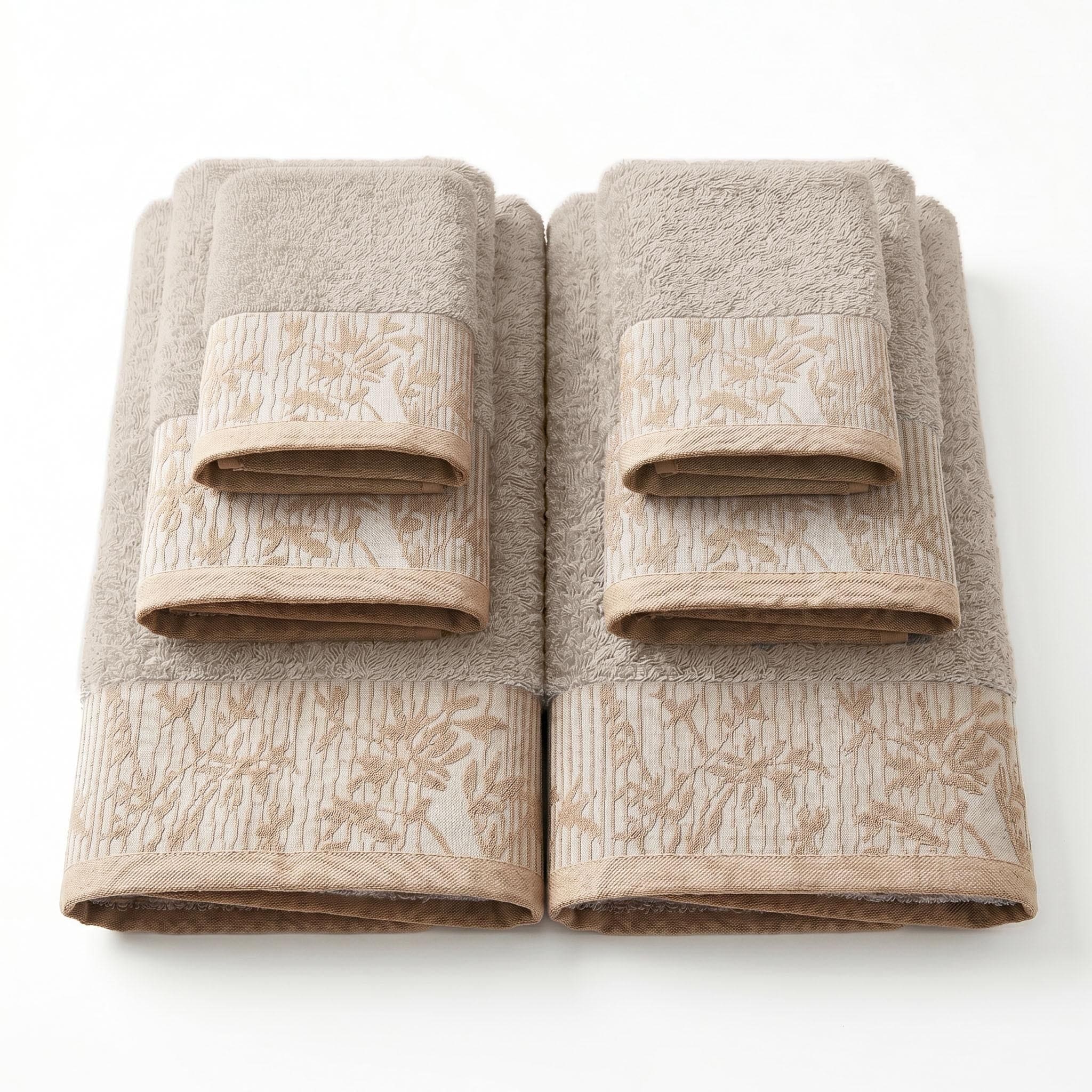 Blue Nile Mills Cotton 6-Piece Towel Set - Floral Jacquard Border Bath Towels, Hand Towels, and Washcloths