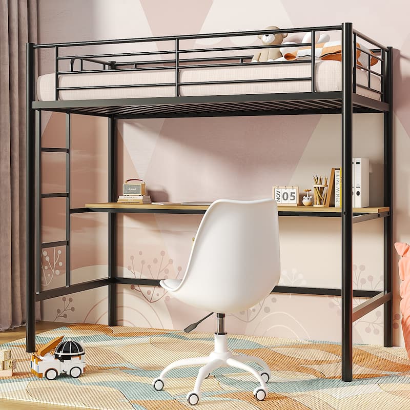 Javlergo Twin Bunk Bed with Desk Reversible Ladder Space Saving Twin loft Bed with Stairs and Full Length guardrail - Black